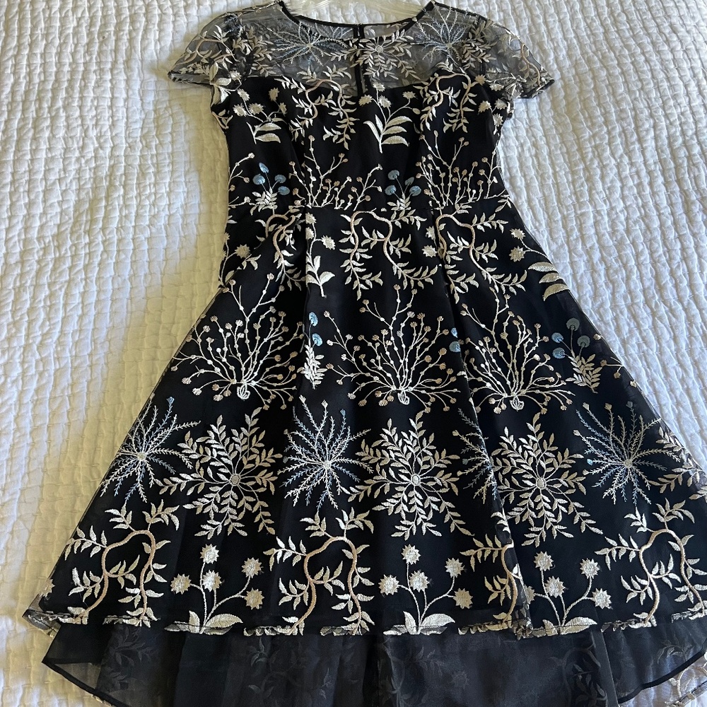 Adrianna Papell black embellished sheer midi dress